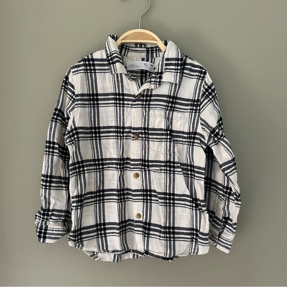 Zara Black and White Plaid Flannel Shirt